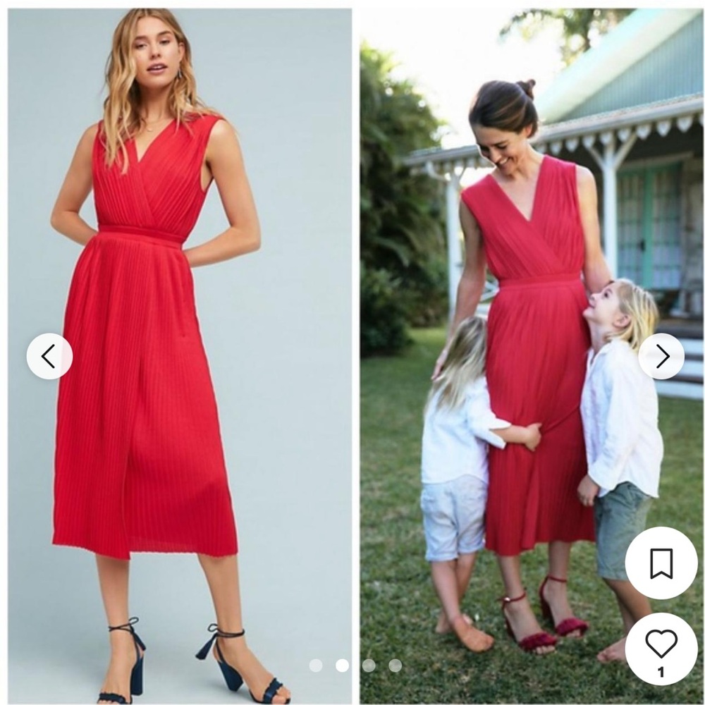 Anthropologie x Tracy Reese Red Pleated Midi cocktail dress women size Large